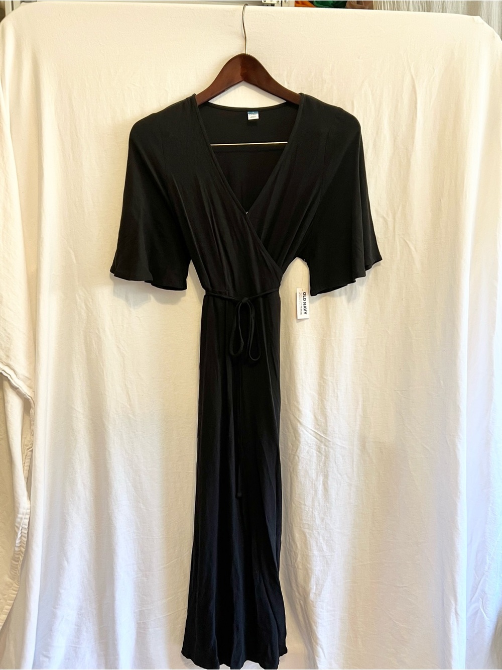 Old Navy Black Wrap Maxi Dress with Tie Waist Size S